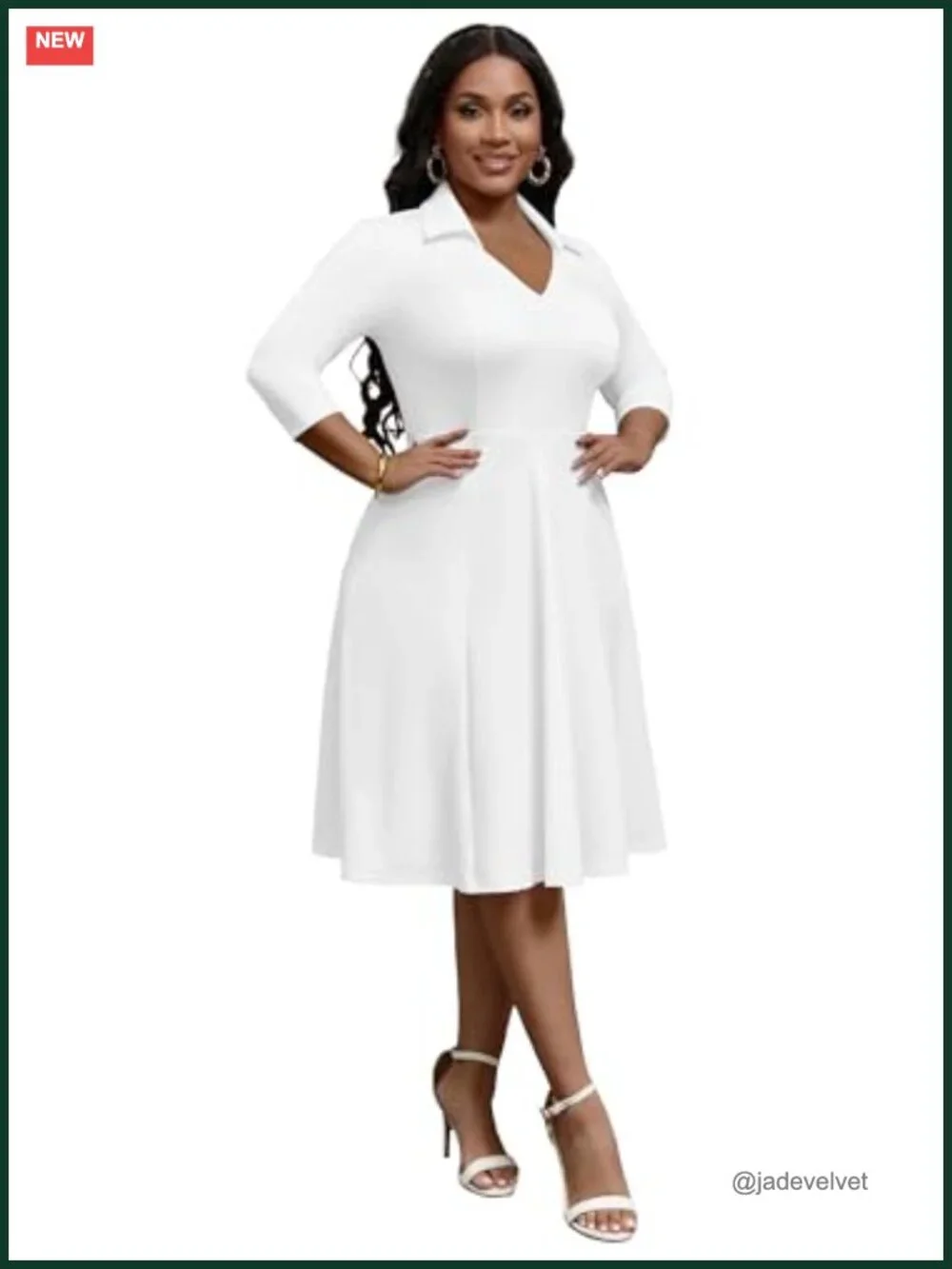 Plus Size Midi Dress, Fit and Flare A-Line Cocktail Dress with Pockets and Belt